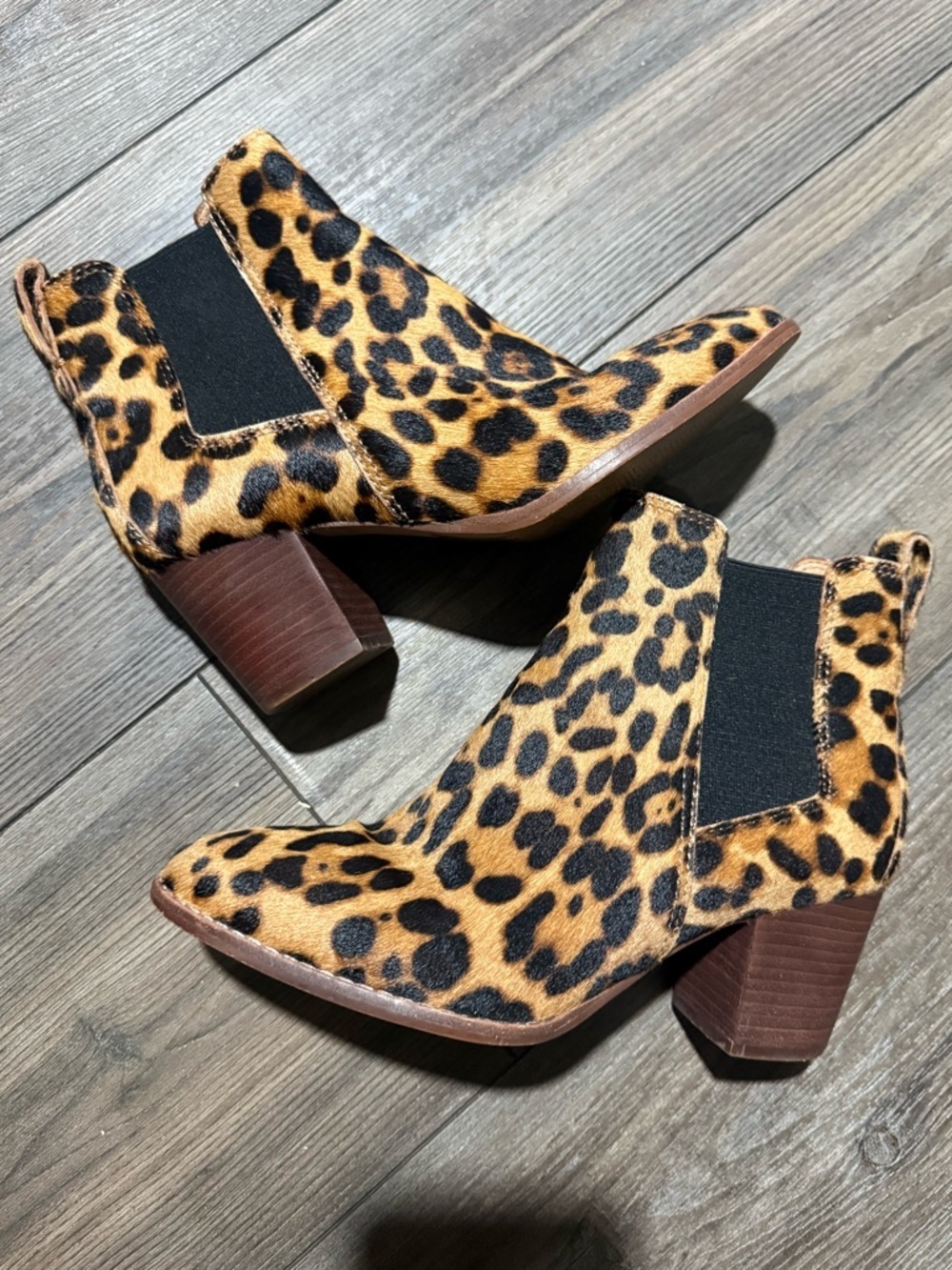 Madewell Leopard Haircalf Chelsea Ankle Boots Block Heel Women’s Size 6